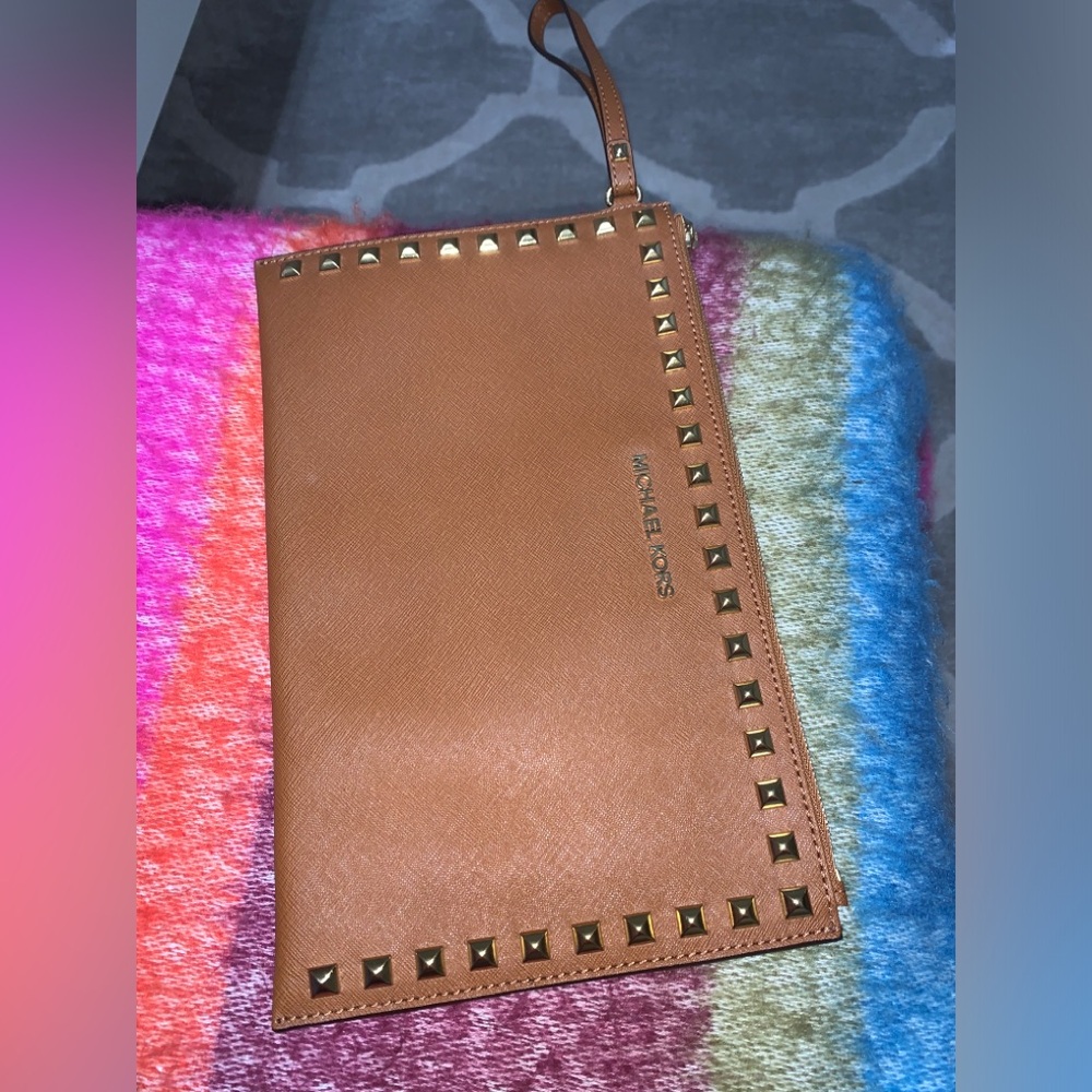 Michael Kors Brown Clutch with Gold Studs